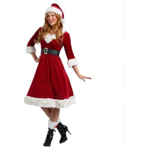 Women Red Velvet Xmas Dresses Christmas Cosplay Santa Claus Costume christmas dress