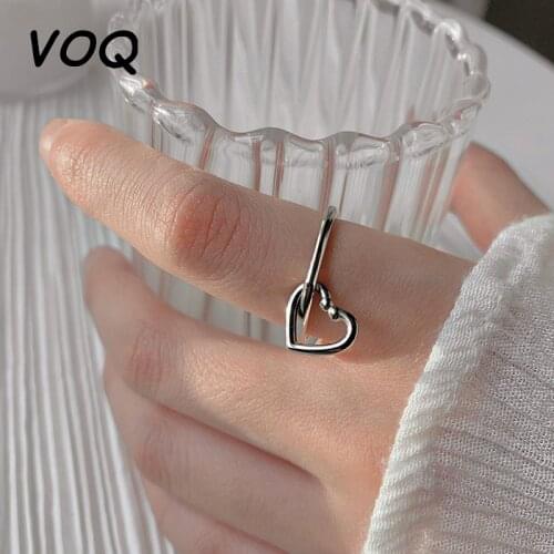 VOQ 925 Silver Love Ring Ladies Double Love Retro Wedding Fashion Jewelry Opening Adjustable Ring 2021 Fashion Gift