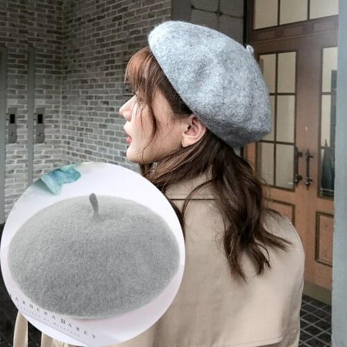 Winter Warm Vintage Elegant Womens Beret Wool Hat Cap Girls Beret Hats Solid Color Beanie Caps Baseball Cap Hat for Women