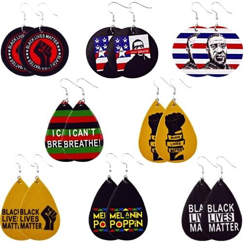 1 Pair Women Leather Drop Earrings Big Round Letters " Black Lives Matter " Dangle Earrings Fashion Jewelry Gifts Wholesale