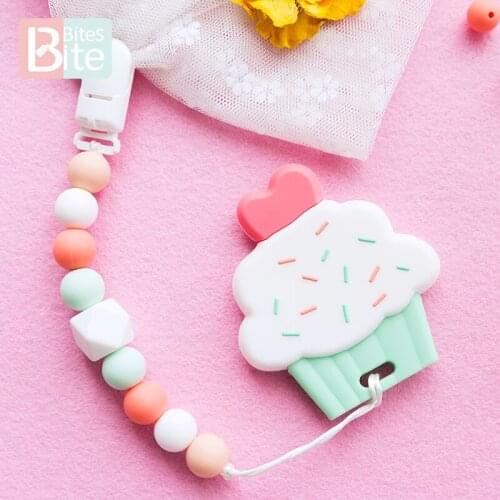Bite bites 1pc baby pacifier clip chain silicone teether Food Grade perle Silicone beads silicone rodent pendant nipple holder