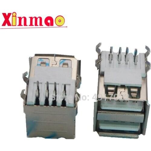 10pcs Double USB Type A Female Solder Jacks Connector PCB Socket USB-A type 90 Degrees 4pins White Glue Bent Foot USB-A Female