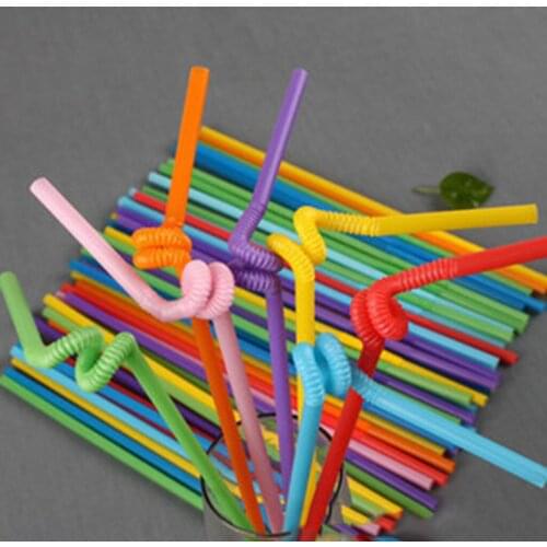 100pcs Flexible Plastic Bending Disposable Drinking Straws Home Birthday Wedding Party Drinking Straws Assorted Colors Straw New