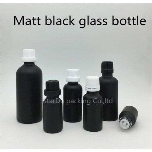 Free Shipping 10ml 15ml 20ml 30ml 50ml 100ml Black Frosted Glass Bottle with tamper evident cap plug Perfume bottle