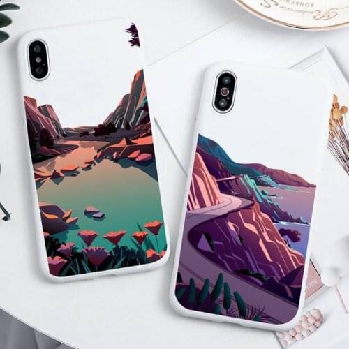 Hand painted Landscape art Phone Case For iphone 12 11 Pro Max Mini XS 8 7 6 6S Plus X SE 2020 XR Candy white Silicone cover