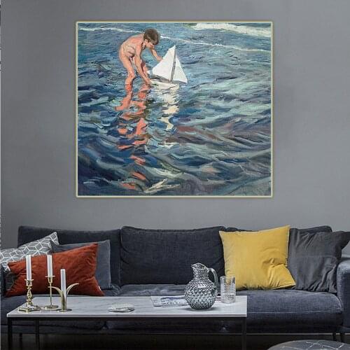 Citon Joaquin Sorolla《The Little Sailing Boat》Canvas Oil Painting Artwork Poster Decorative Picture Wall Decor Home Decoration
