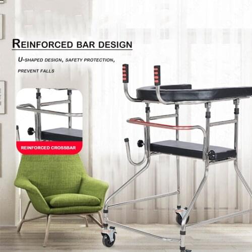 Elderly Disabled Walkers U Type 4 Wheels Chair Walking Stick Adjustable Height Rollator Mobility Walking Aids Walk Training Tool