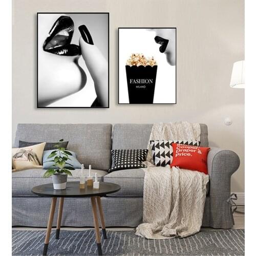 Home Decor Wall Pictures For Living Room Cuadros Vogue Pop Art Canvas Painting Black and White Woman Lip Print Posters