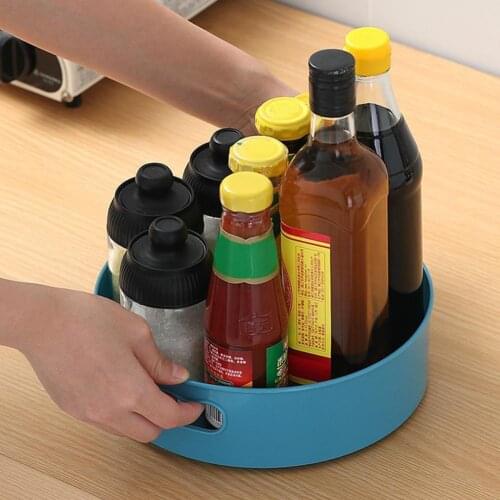 Home Food Storage Tray Non-slip 360Degree Rotating Plastic Multifunctional Cosmetic Snack Fruit Seasoning Box for Kitchen