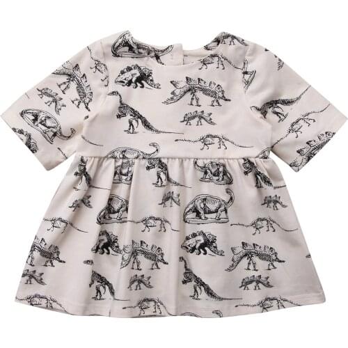 Citgeett Newborn Baby Girls Cotton Gray Animal Half Sleeve Dinosaur Dress Outfits Summer Cute Clothes