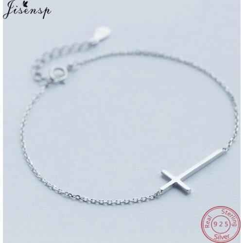 Jisensp 100% 925 Sterling Silver Crucifix Jesus Christian Cross Bracelets for Women Jewelry Statement Bracelet & Bangles Gifts