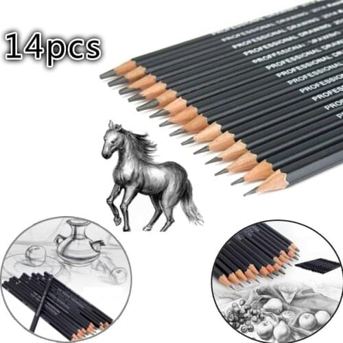 14 Pcs/set Professional Sketch and Drawing Writing Pencil Stationery Supplies 1B 2B 3B 4B 5B 6B 7B 8B 10B 12B 2H 4H 6H HB Pencil