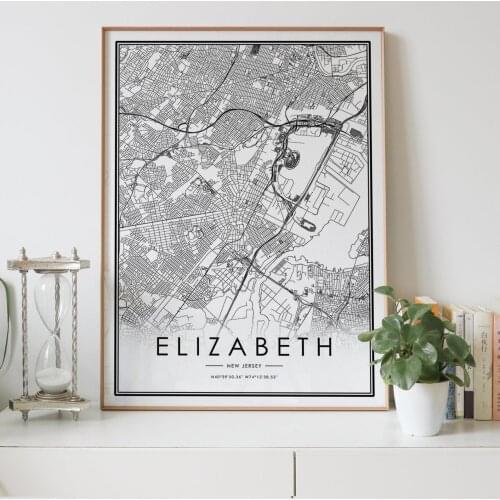 ELIZABETH New Jersey NJ USA city map Nordic Living Room Decoration Canvas Poster Modern Home Decor Art Print Painting