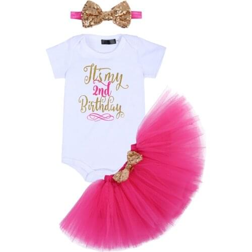 3pcs Set Baby Cake Smash Outfit Girls Clothing for Baby 2nd Birthday Party Romper Tulle Skirt Headband Letter Baby Girl Clothes