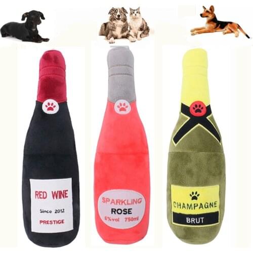 Creative Dog Toys Plush Filled Champagne Wine Bottle Shape Toy Pet Squeaky Bite-Resistant Clean Chew Toy Pet Supplies