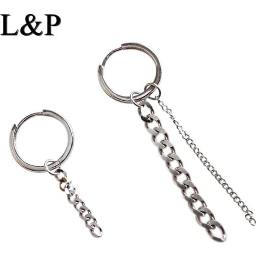L&P 2018 Fashion 100% Real Silver Chain Earrings for Women Asymmetry Personality Earring 925 Sterling-silver Luxury Fine Jewelry
