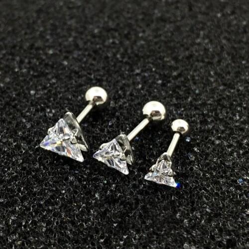 MANGOSKY 6mm Luxury Triangle Cubic Zircon Stud Earrings Elegant Cubic Zirconia Earrings for Women and Men