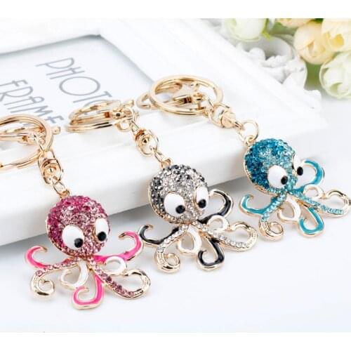 Cute Pink Octopus Crystal Rhinestone Charm Pendant Purse Bag Car Key Ring Keychain Jewelry Creative Gift Accessories For Women