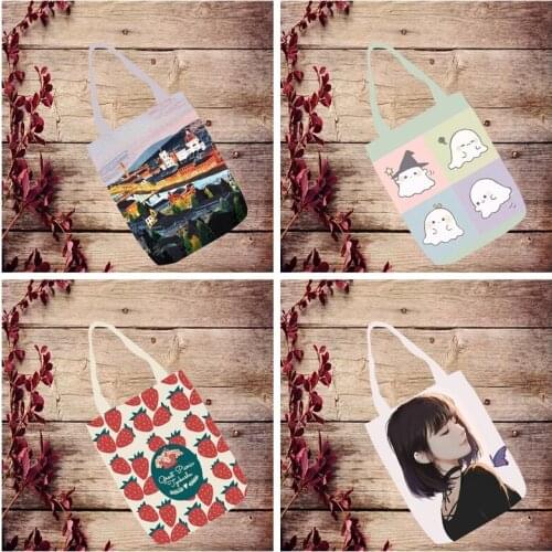 Kawaii Girl Fashion Anime Foldable Handbag Canvas Shopping Bag Casual Shoulder Bags Customized Tote unisex New