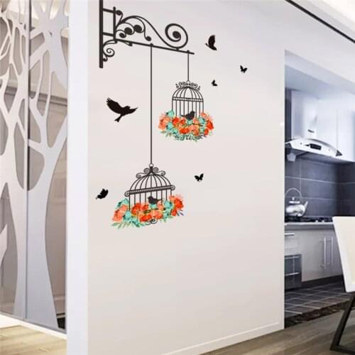 Birdcage Vine Flower Wall Decal Stickers Vinyl Decoration Mural Art Diy Vintage Poster Wall Stickers Home Decor