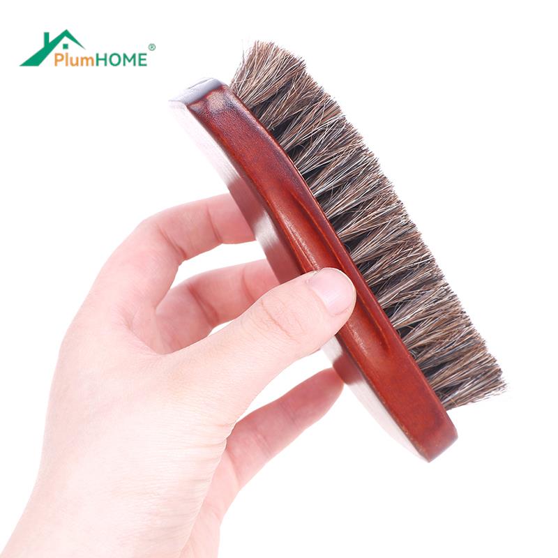 Natural wood Bristle Horse Hair Shoe Boot Brush Care Clean Shine Polish Brush