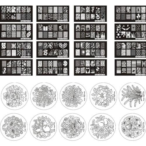 1pcs Fingerangel Nail Stamping Plates,2021 Round 6cm/Rectangle 12*6cm Scraper Metal Nail Template 3d Nail Polish Steel Plate