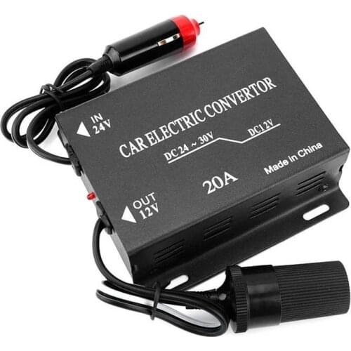 Car Power Supply Converter Step Down Transformer Convert 24V To 12V Cigarette Lighter Type DC-DC Converter 20A