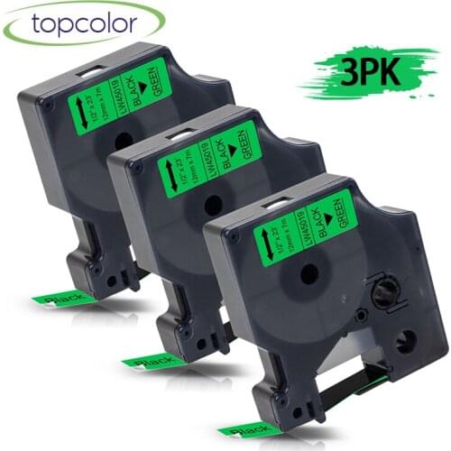 Topcolor 3PK 45019 Label Maker Replace DYMO Label Tapes D1 Black on Green 12mm Strong Adhesive Printer Ribbon for LabelPoint 100