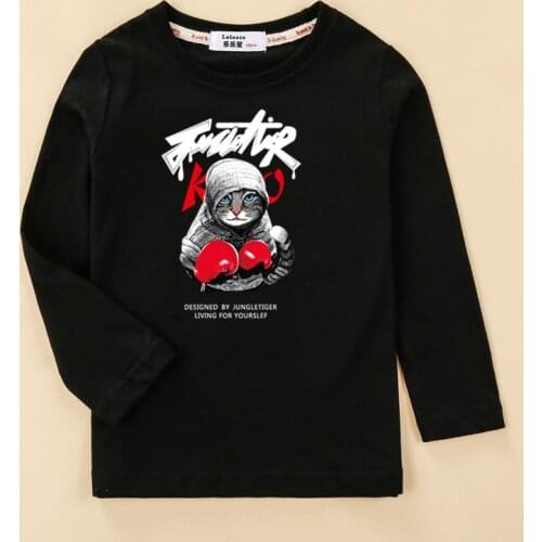 2018 Fighter Cartoon Cat 3D Tops tshirt boy Long Sleeve Autumn Winter Clothes 100% Cotton Casual T-Shirt kids boxing Print Tees