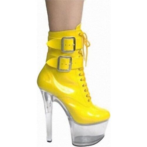 Sexy 15cm high heels, female ankle boots, fashion buckle decorative PU womens boots, model stage fashion, ankle boots