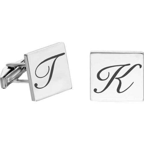 Tesbihane Personalized Letters Printed Square Design 925 Sterling Silver Cufflink