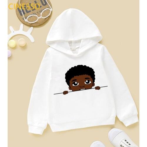 Cute Afro Black Boy Print Cap Hoodies Winter Plus Velvet Fleece Children Juneteenth Sweatshirt BoyS Clothes Top Christimas Gift