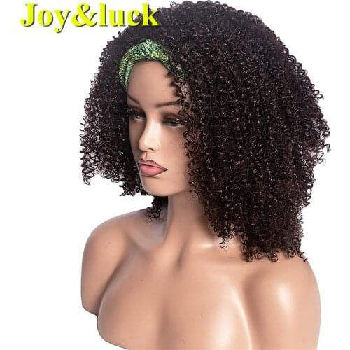 Joy&luck Puff Turban Wig Wrp and Wig Linked Headband Wigs Short Afro Kinky Curly Synthetic Head Wrap Wig Different Kind Colors