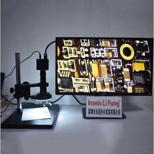 UHD 4K 1080P 8MP HDMI Video Microscope Camera+3D Side Face Adjustable Large Field of View 10X-180X Zoom C-mount Lens+LED+Bracket