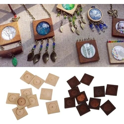 20pcs Vintage Square Wood Cameo Cabochon Setting Base Tray Pendants DIY Necklace Jewelry Making Accessories Findings 25mm