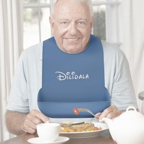 Adults Waterproof Anti-oil Silicone Bib Elderly Aged Mealtime Cloth Protector 090A