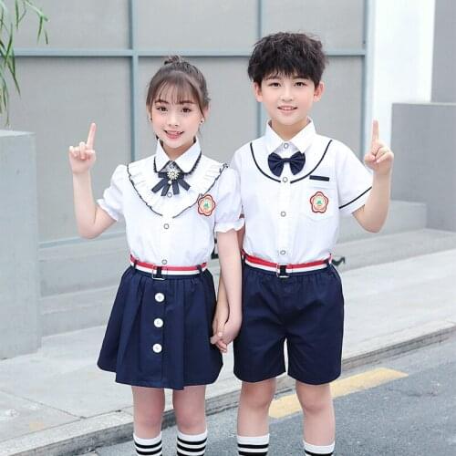 Japanese school uniform boys and girls summer short-sleeved shirt suit British style childrens graduation class costumes