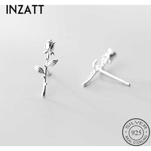 INZATT Real 925 Sterling Silver Rose Flower Stud Earrings For Fashion Woman Cute Fine Jewelry MInimalist Accessories Gift