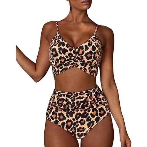 Sexy High Waist Cross Bikini Swimsuits Women Push Up Swimwear 2021 New Print Leopard Split Swimsuit Two Piece Set Summer