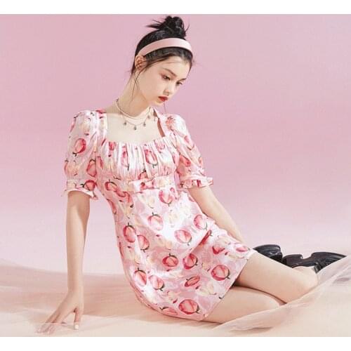 Summer Dress Female Pink Patchwork Dress 2021 Female Folds Short Sleeve Casual Womens Dresses Slim Summer Dresses Ladies 2021