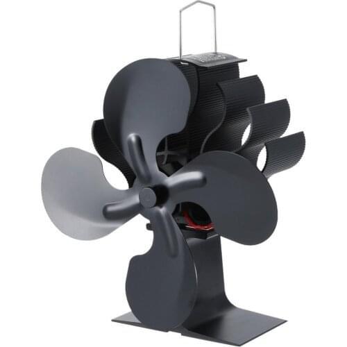 1PC Black Fireplace 4 Blade Heat Powered Stove Fan Log Wood Burner Eco Friendly Quiet Fan Home Efficient Heat Distribution