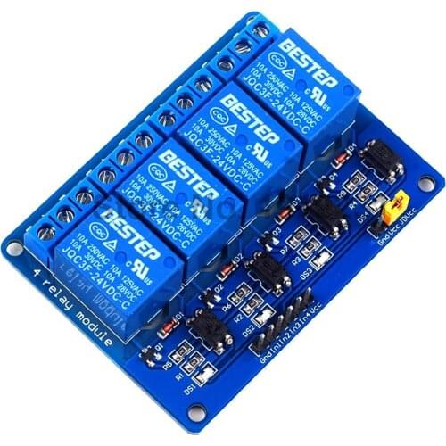 10PCS 4 Channle 24V Relay Module Relay Expansion Board Low Level Trigger 4-way Relay Module for Arduino