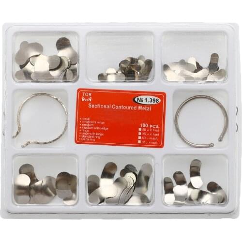 100pcs/Box Dental Matrix Sectional Contoured Metal Matrices Bands Dental Matrix Rings Full Kit Teeth Replacement Dentsit Tool