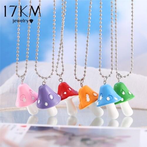 17KM Fashion Cartoon Color Mushroom Pendants Necklace For Women Girl Small Fresh Resin Pendant 2021 Trend Necklaces Jewelry Gift