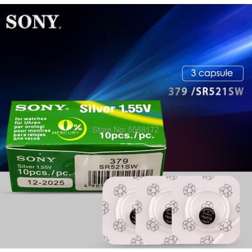 3PCS sony 379 Battery AG0 LR521 521 1.55V sr521sw CX63 Single grain packing Watch Button Cell Battery Toys Remote Coin Battery