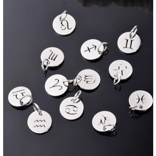 5Pcs/Lot Stainless Steel 12 Constellation Charm Pendant Zodiac Necklace Choker DIY Jewelry Making For Men Women Kids With Rings