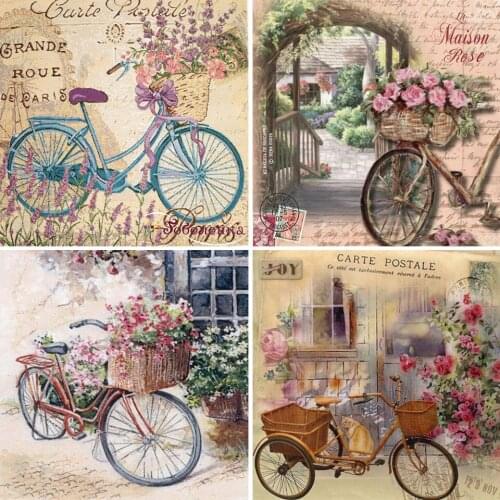 5D DIY Diamond Painting Bicycle Flowers Cross Stitch Set Full Drill Embroidery Mosaic Art Picture of Rhinestones Decor Gift Sale