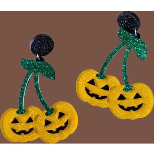 Acrylic Halloween Funny Pumpkin Fun Dripping Cherry Earrings
