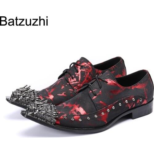 Batzuzhi Fashion Wedding and Party Leather Dress Shoes Men Italian Style Mens Shoes Lace-up Metal Toe Zapatos Hombre! Big 38-46