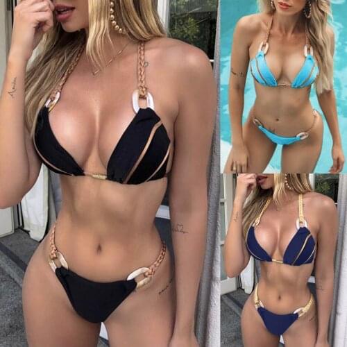 Bikini 2021 Women Sexy Knitting Rope Halter Swimsuit Female High Cut Bathing Suit Bikini Set Beachwear Biquini Vestido De Baño